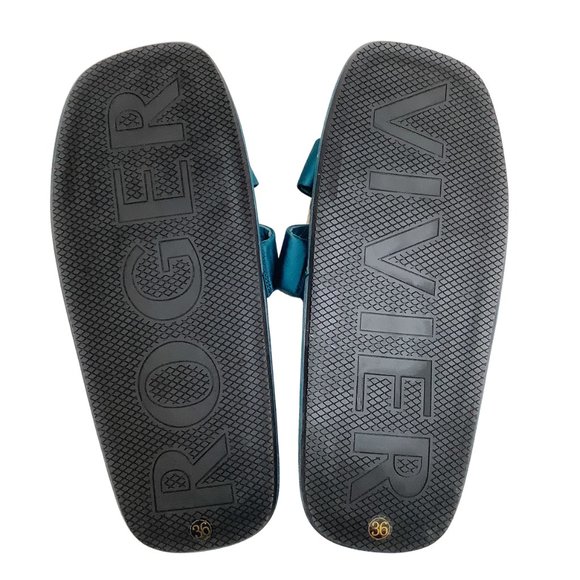 Roger Vivier Teal Satin With Strass Buckle Sandals - Picture 6 of 6